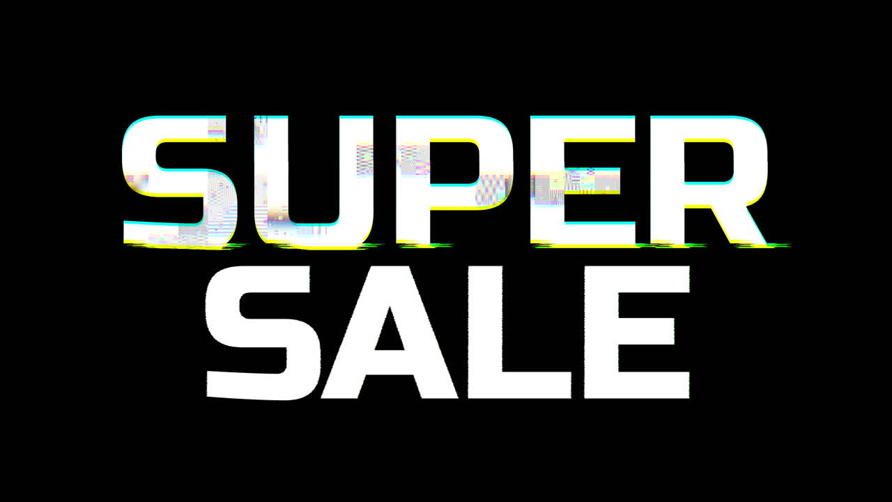 슈퍼 스페셜 오퍼: 검은 바탕에 색 텍스트와 글리치 효과