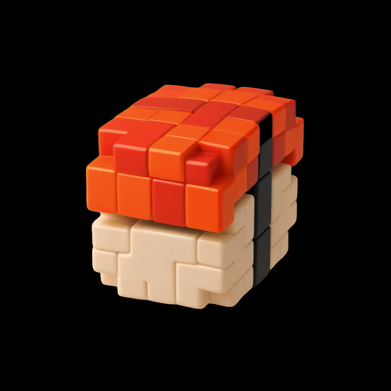 Pixelated sushi block animation isolated asset, transparent 4K video, alpha channel, ProRes 4444