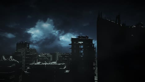 post-apocalyptic cityscape at night