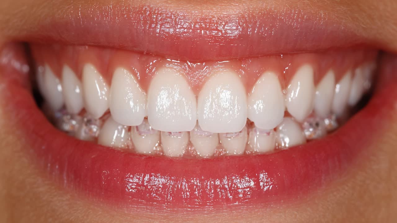 A Stunning Transformation of a Bright Smile: Showcasing Radiant Teeth Before and After Dental Treatment with Visible Clear Braces