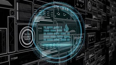 animation of digital interface with data processing over black background