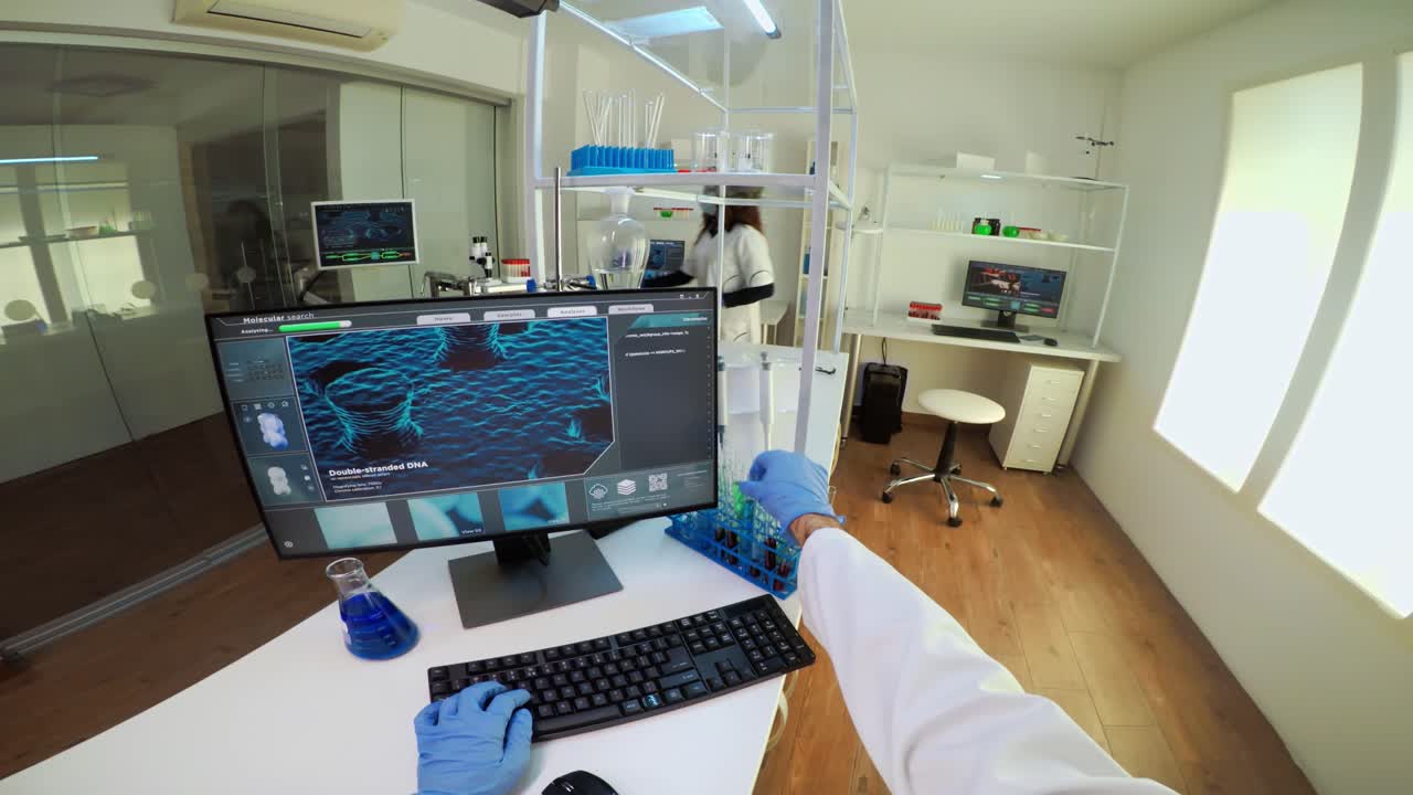 Scientist working in laboratory analyzing DNA structure