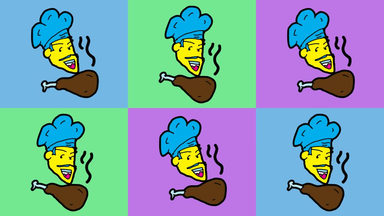 niños dibujando arte pop fondo sin costuras con tema de pollo frito y chef