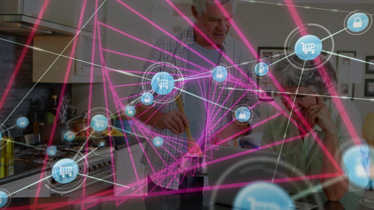 animación de la red de conexiones sobre la pareja caucásica senior