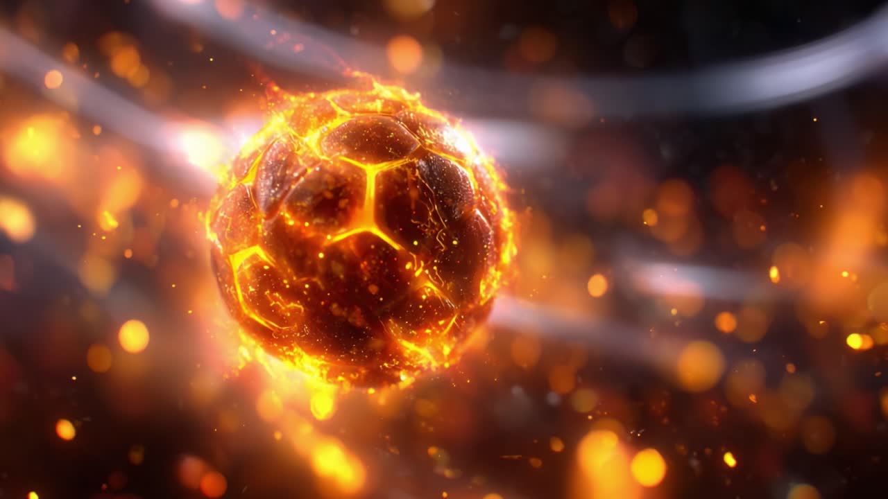 Dynamic and Fiery Sports Sphere: A Visual Representation of Energy and Motion Captured in a Brilliant, Luminous Scene Filled with Vibrant Colors