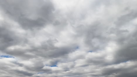 grey cloudscape totally covering the blue skies. low angle view. timelapse.