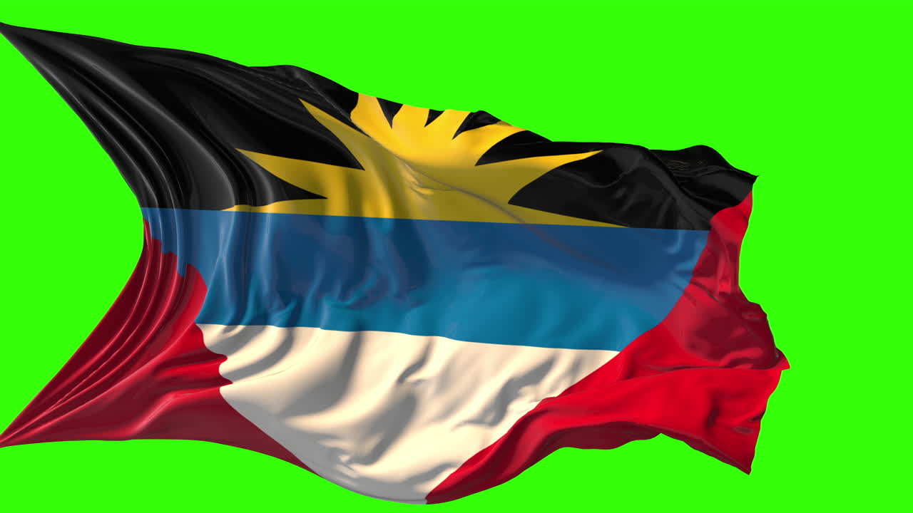 Waving Flag of Antigua and Barbuda on Green Screen