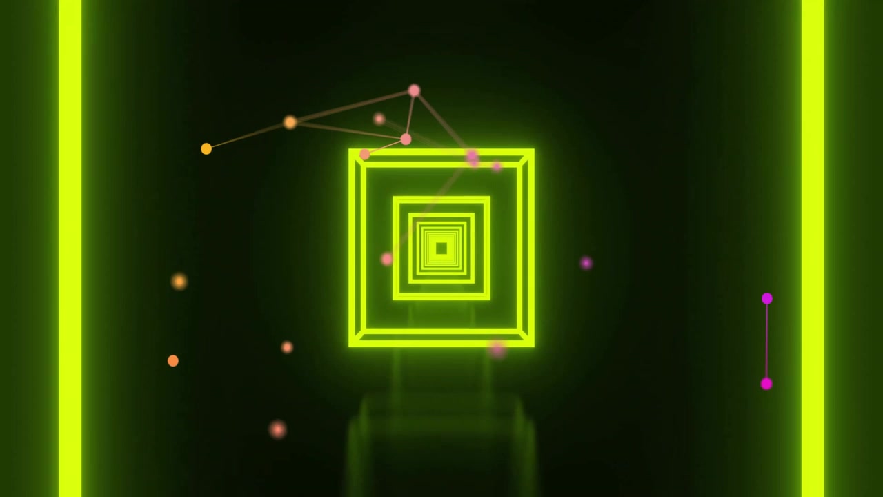 Animation of connections and digital data processing over neon pattern
