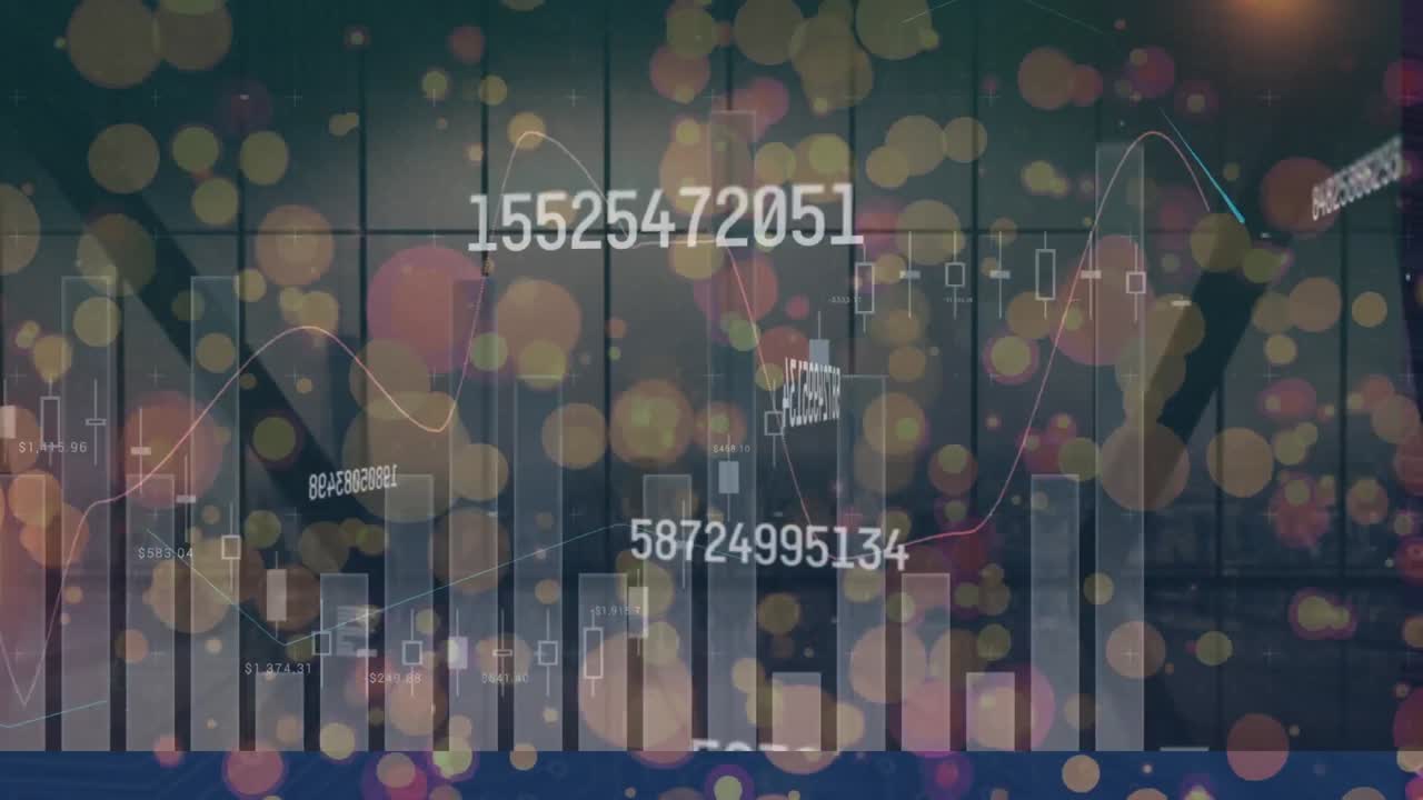 도시 풍경 위의 데이터 처리 애니메이션