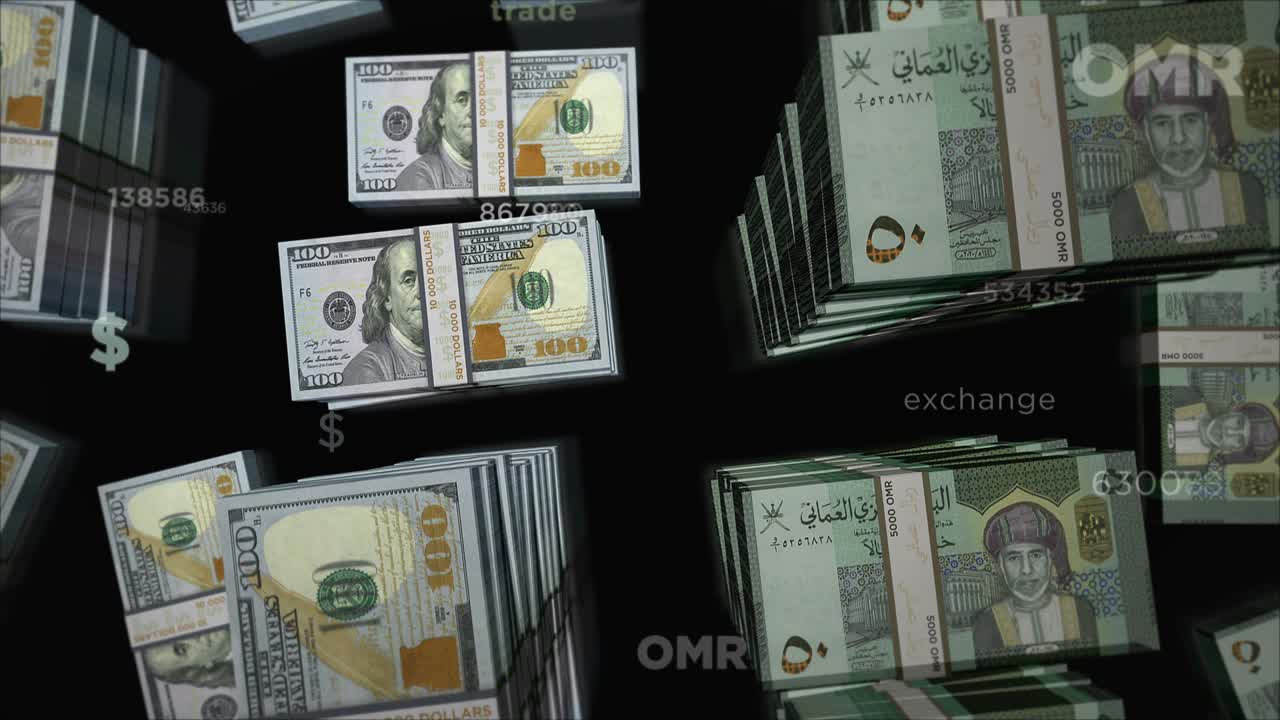 미국 달러와 오만 리알 화폐 교환 루프 애니메이션