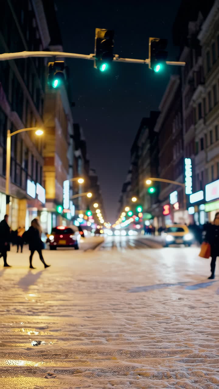 Happy Couple Walking and Laughing on a Winter City Night