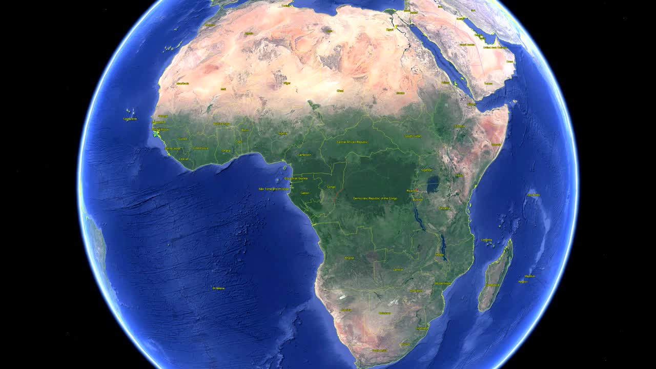르완다 발과 함께 우주에서 3d 지구 - 르완다가 외부로 확대