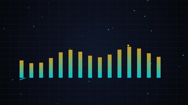 Grafico a barre digitale animato in ascesa su sfondo scuro
