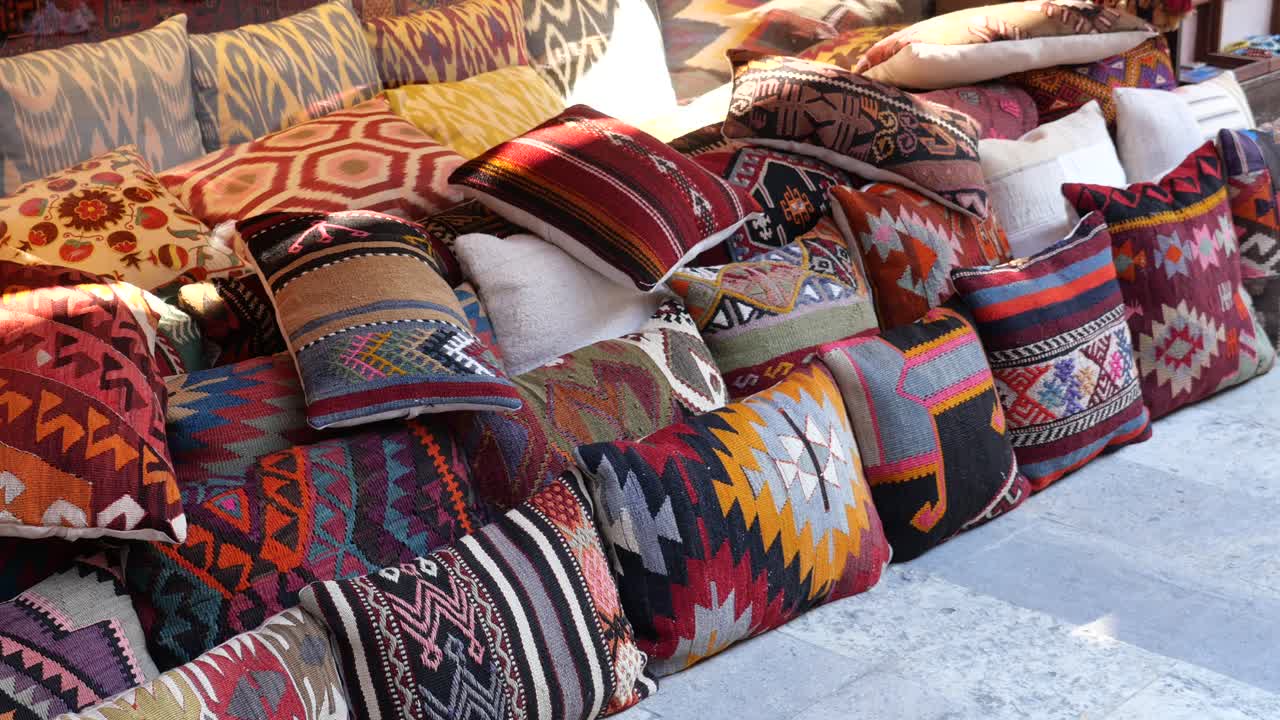 Colorful Decorative Pillows at a Market