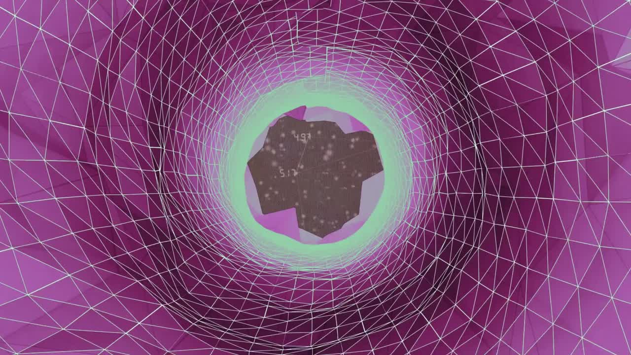 animación de la red de conexiones con iconos y formas sobre fondo negro