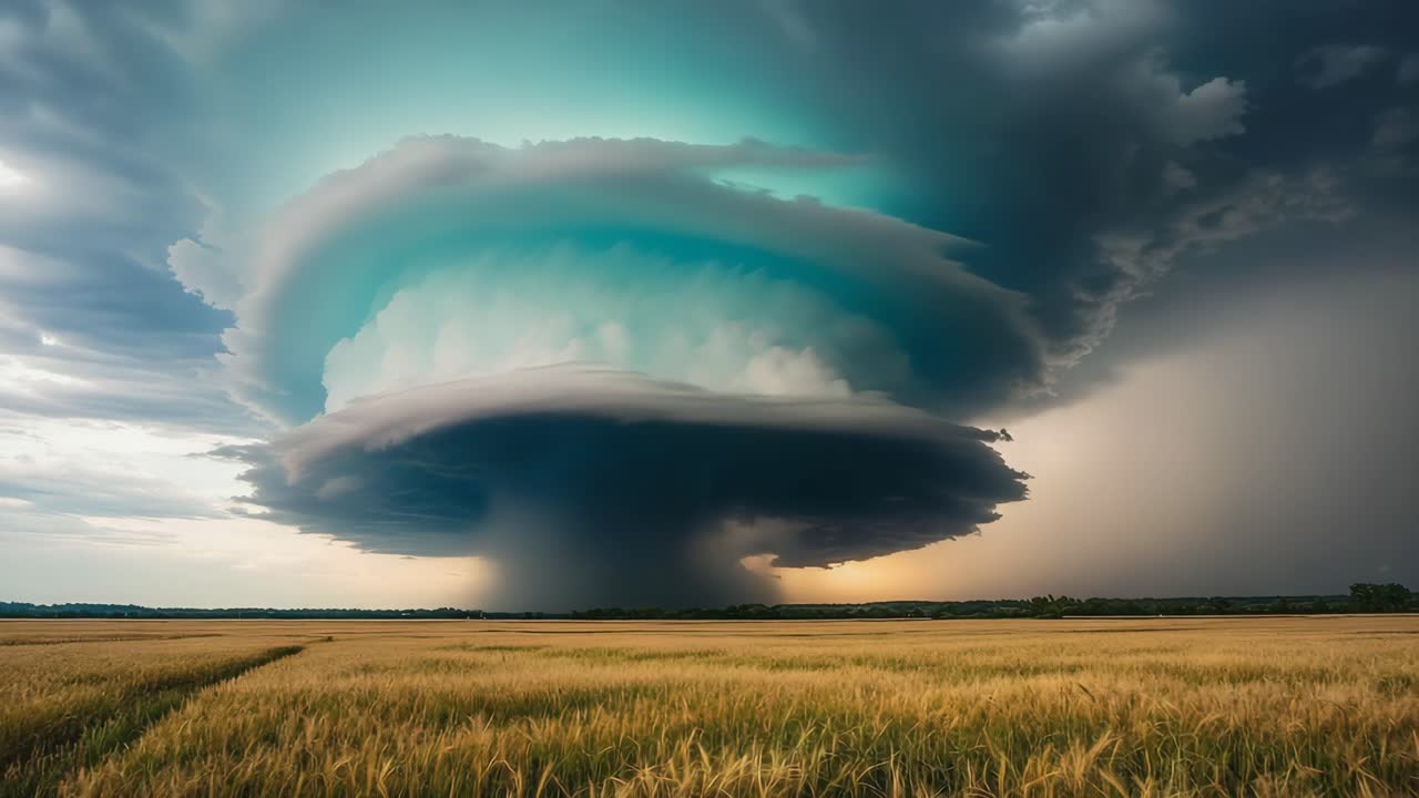 Dramatic Supercell Storm Over Wheat Field