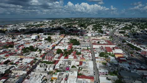 lateral drone shot of campeche city in mexico