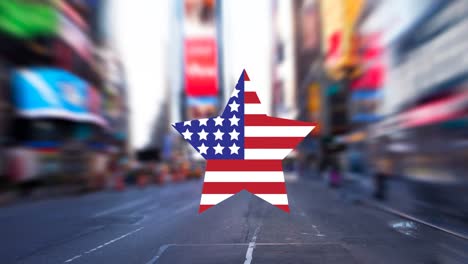 animation of star of american flag moving over city