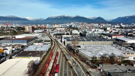 cargo trains on railways in east vancouver, british columbia, canada