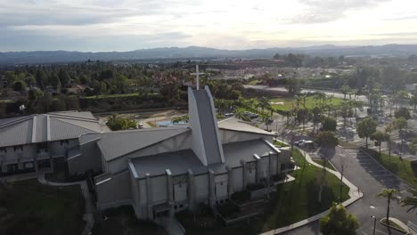 aerial view of church with large cross