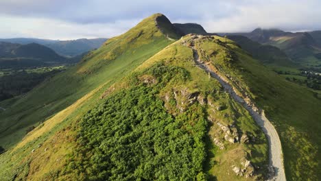 Catbells-mountain-walk-lake-District-Cumbria-UK-Summer-aerial-footage