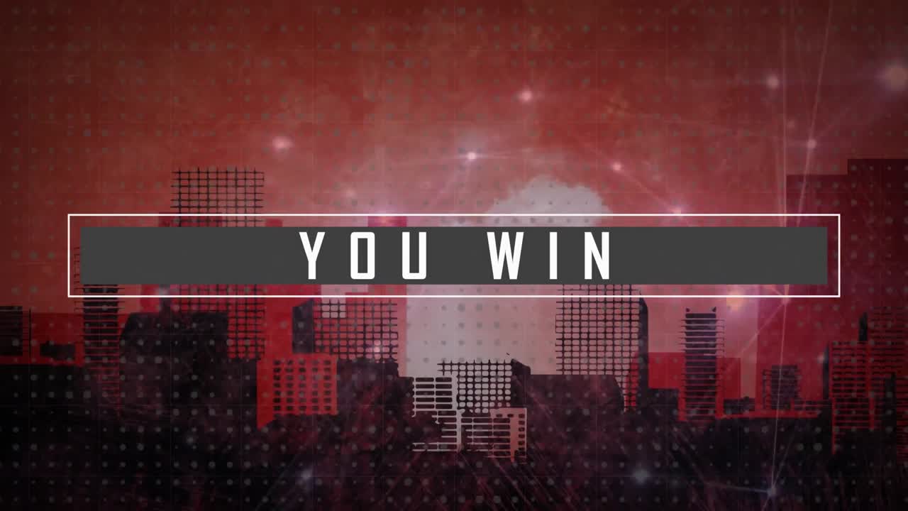 도시 풍경 위의 선으로 연결된 점 위의 바에서 텍스트를 이기는 애니메이션