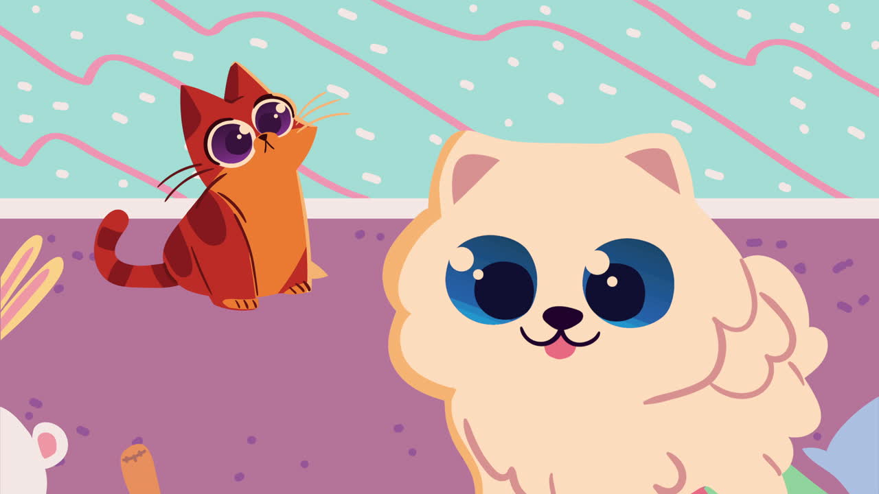 animación de animales gatos y perros