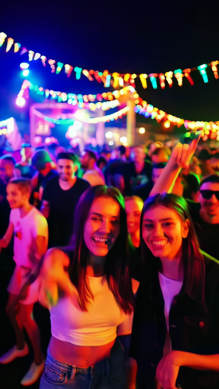 Energetic Crowd Dancing at a Vibrant Night Party