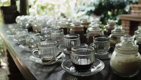 display table of various coffee and tea
