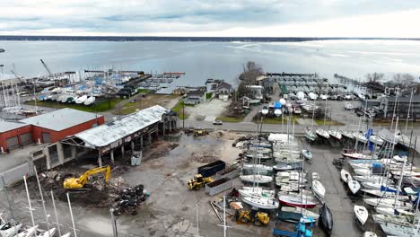 construction in a boatyard near the lake