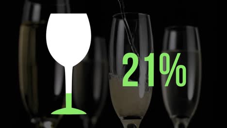 bicchiere di vino e crescente percentuale di riempimento verde con fondo di vino versato