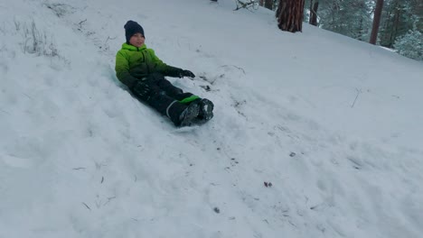 happy family boy kid pulling sled sledding slide laughing family of many enjoying winter snowy day in forest wood