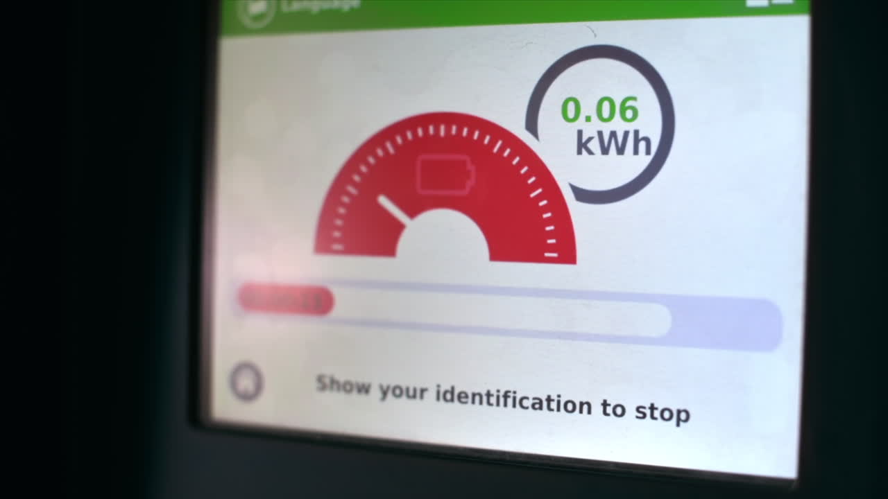 Electric car main display showing charging process in percentage