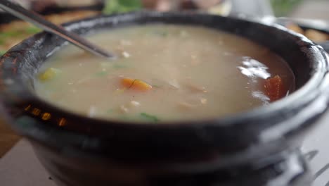 creamy chicken soup in a bowl