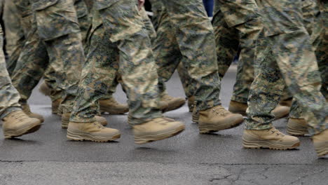 military personnel marching in camouflage uniforms