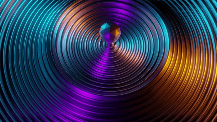 This is a looping 3D ripple animation with colorful gradients and metallic finish