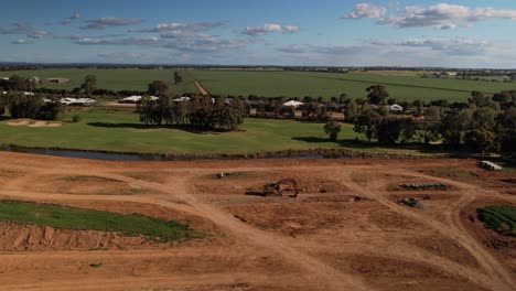 aerial circle over new stage at silverwoods estate showing golf course and lake mulwala