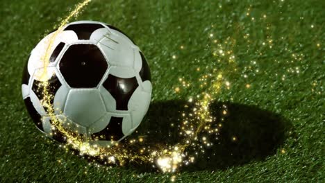 animation von lichtpfaden und fußball über dem stadion