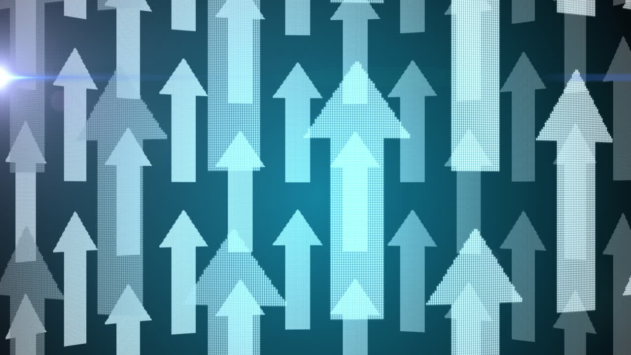 위로 가리키는 반 ⁇ 이는 화살표를 가진 디지털 인터페이스의 애니메이션