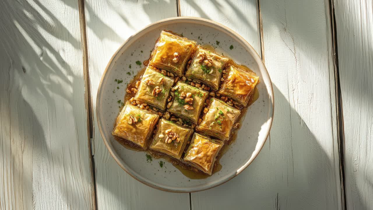 deliciosa baklava tradicional con miel y nueces en un plato