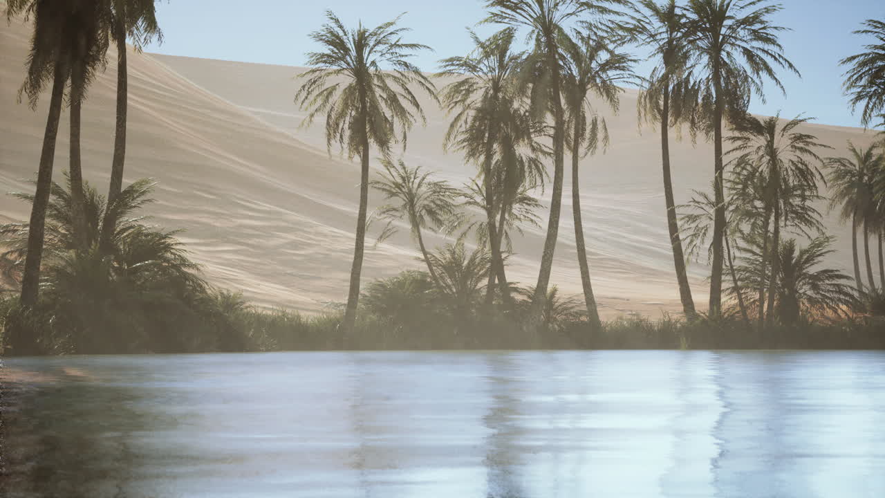 palmeras y oasis en el desierto
