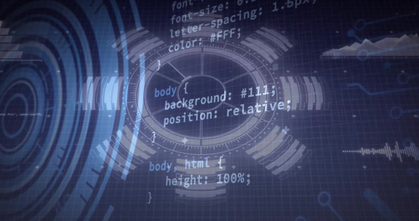 Digital HUD Interface With Scrolling Programming Code