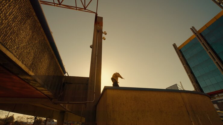 Parkour Artist in Urban Setting at Sunset