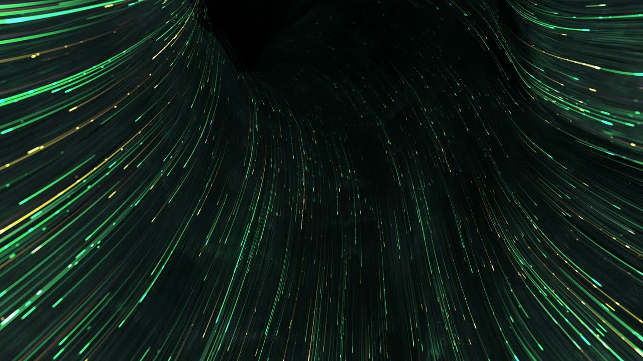 Sci-fi portal with green light trails stream 3D render seamless loop animation