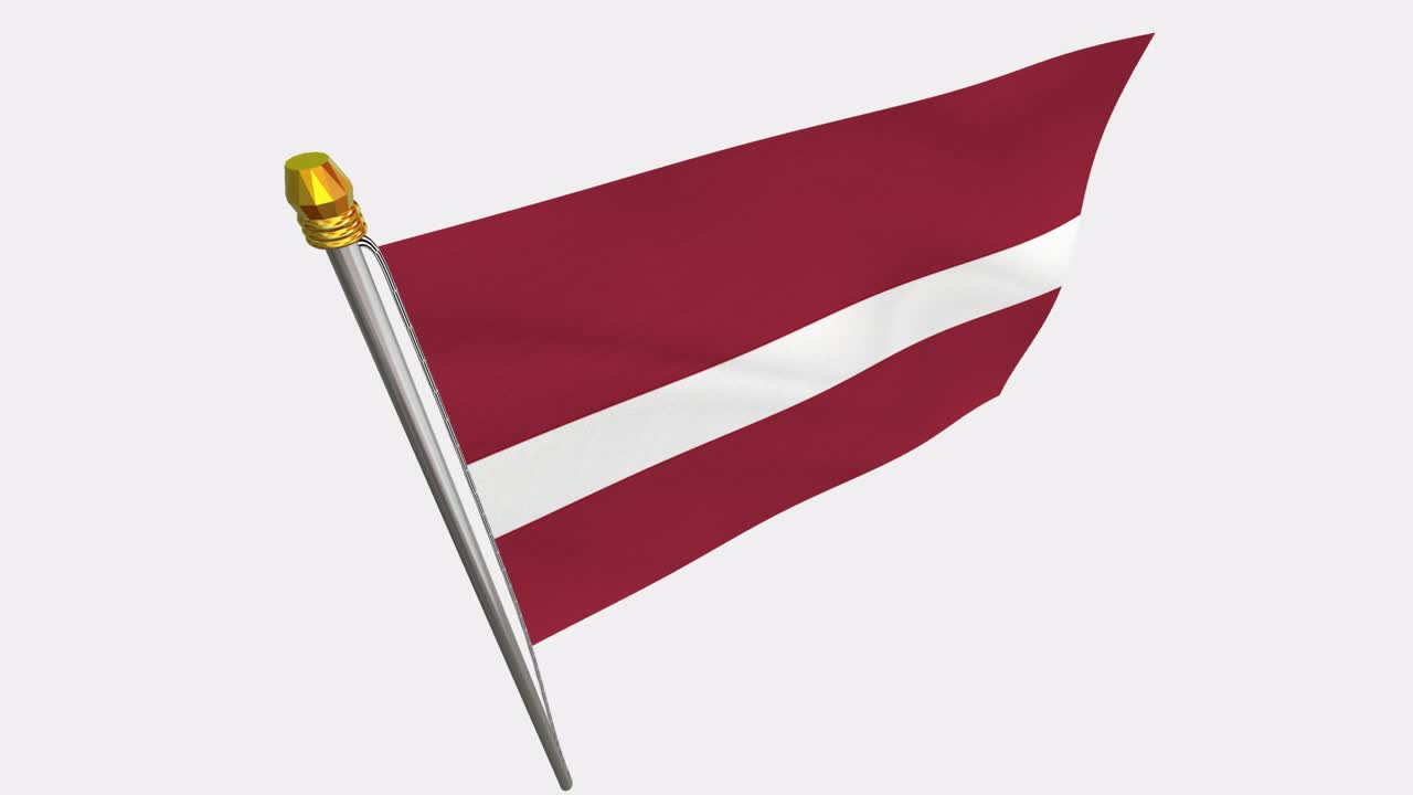Loop-video af Letlands flag, der flagrer i vinden, slowmotion-video i 4K, med alfakanal
