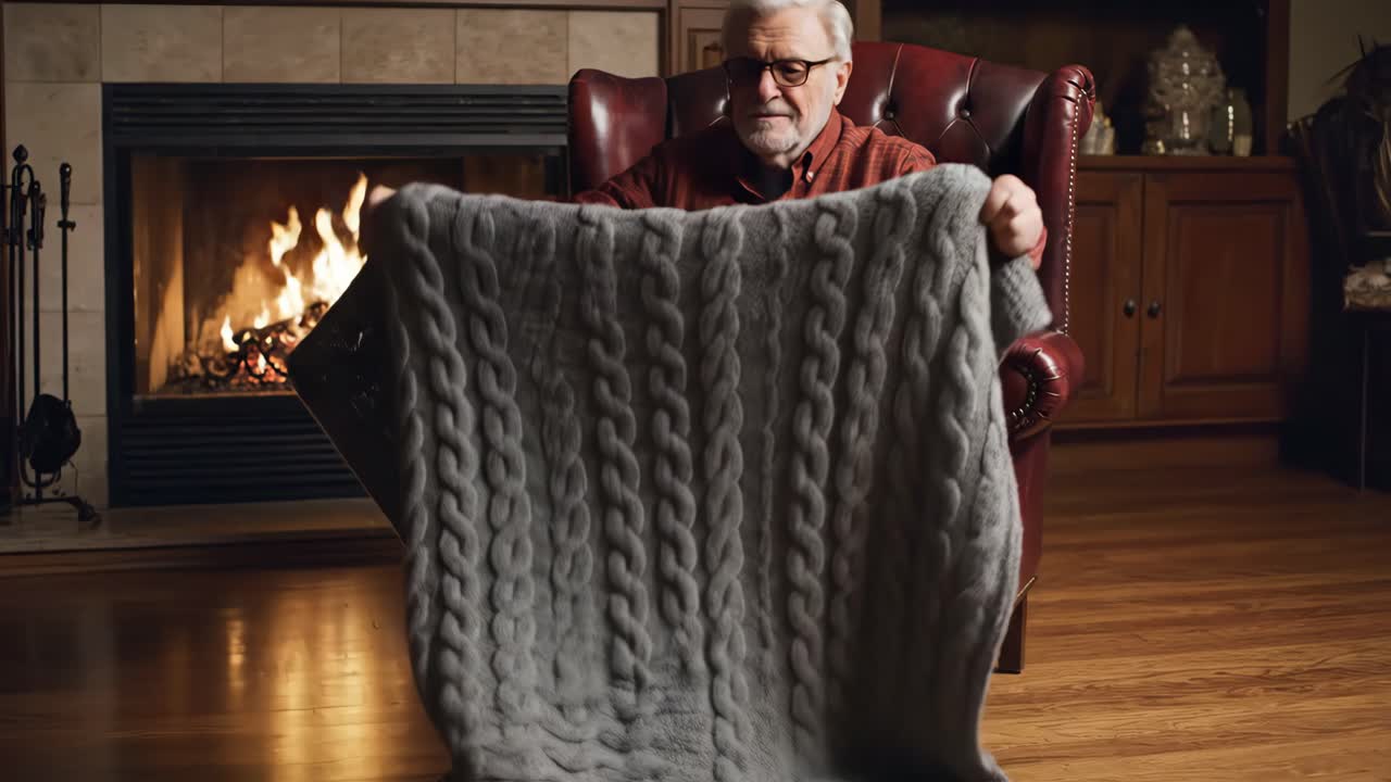 Man Relaxing by the Fireplace with a Blanket
