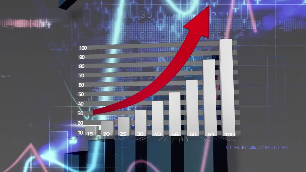 animación del procesamiento de datos financieros sobre un fondo oscuro