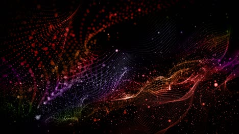 animación futurista con colorido objeto de onda y partículas de brillo en cámara lenta, 4096x2304 bucle 4k