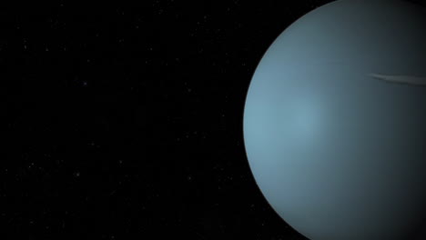 cgi-composite: planet uranus dreht sich, bildschirm rechts, halb beleuchtet mit einem sternenreichen hintergrund