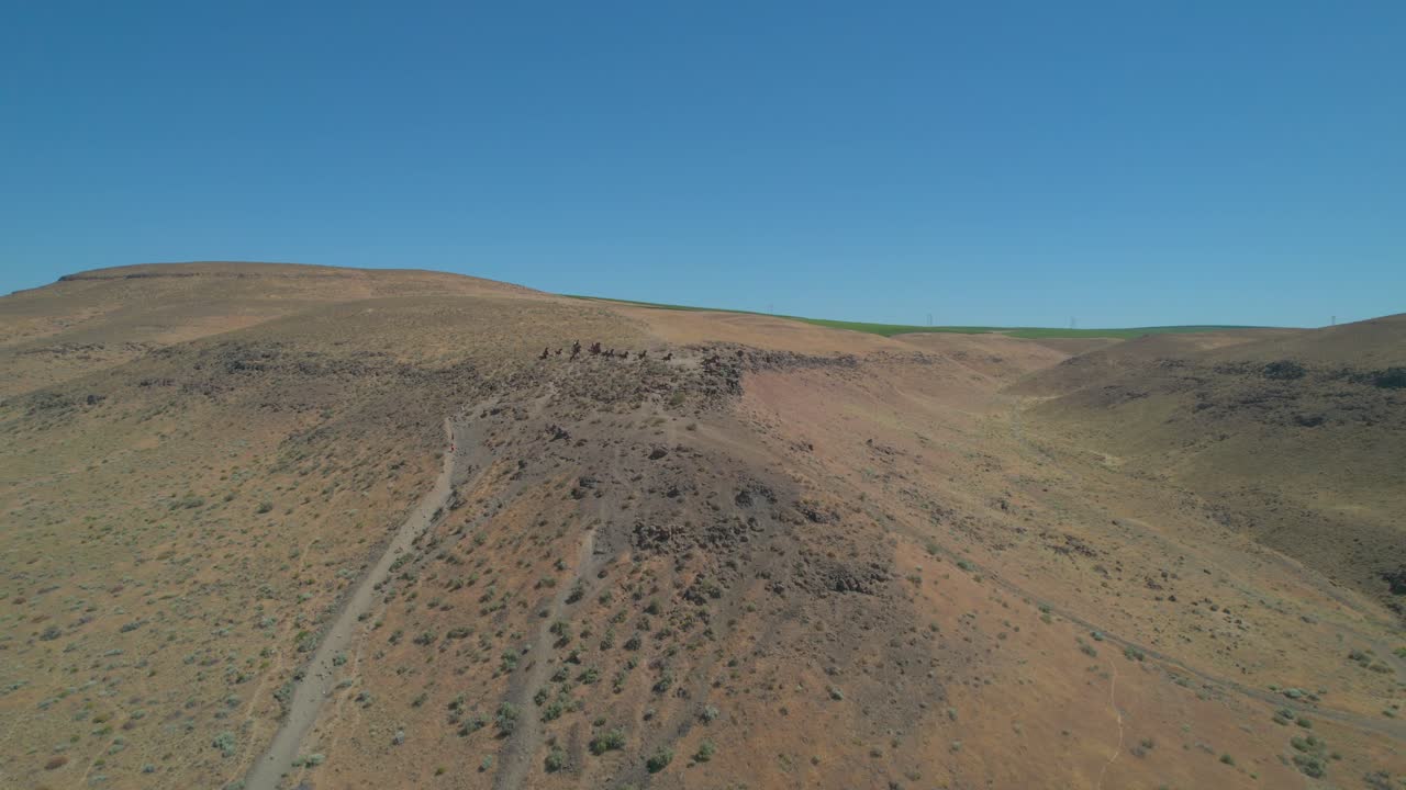 Aerial far and away drone view of Wild Horses Monument, Columbia River Gorge, Central Washington